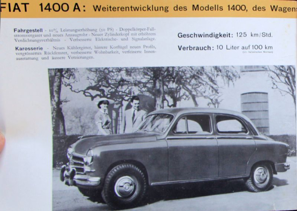 Fiat 1400 A Modellprogramm 1954 Automobilprospekt (10314)
